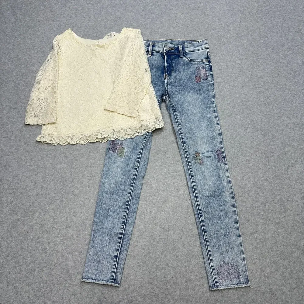 Bundle Girls L H&M White Lace Long Sleeve Top Old Navy Ballerina Jeggings Jeans
